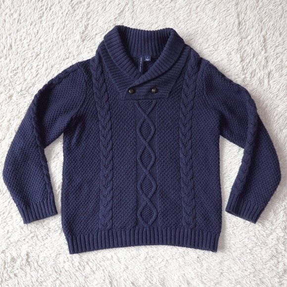 Boys Size 6 Janie & Jack Navy Shawl Collar Cable Knit Pullover Sweater - Picture 1 of 5